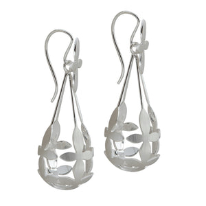 Side view of Brave Edith Thanaka Leaf Chandelier earrings in sterling silver