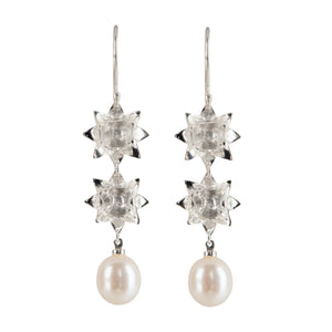 Front view of Double Lotus Pearl hook earrings in sterling silver