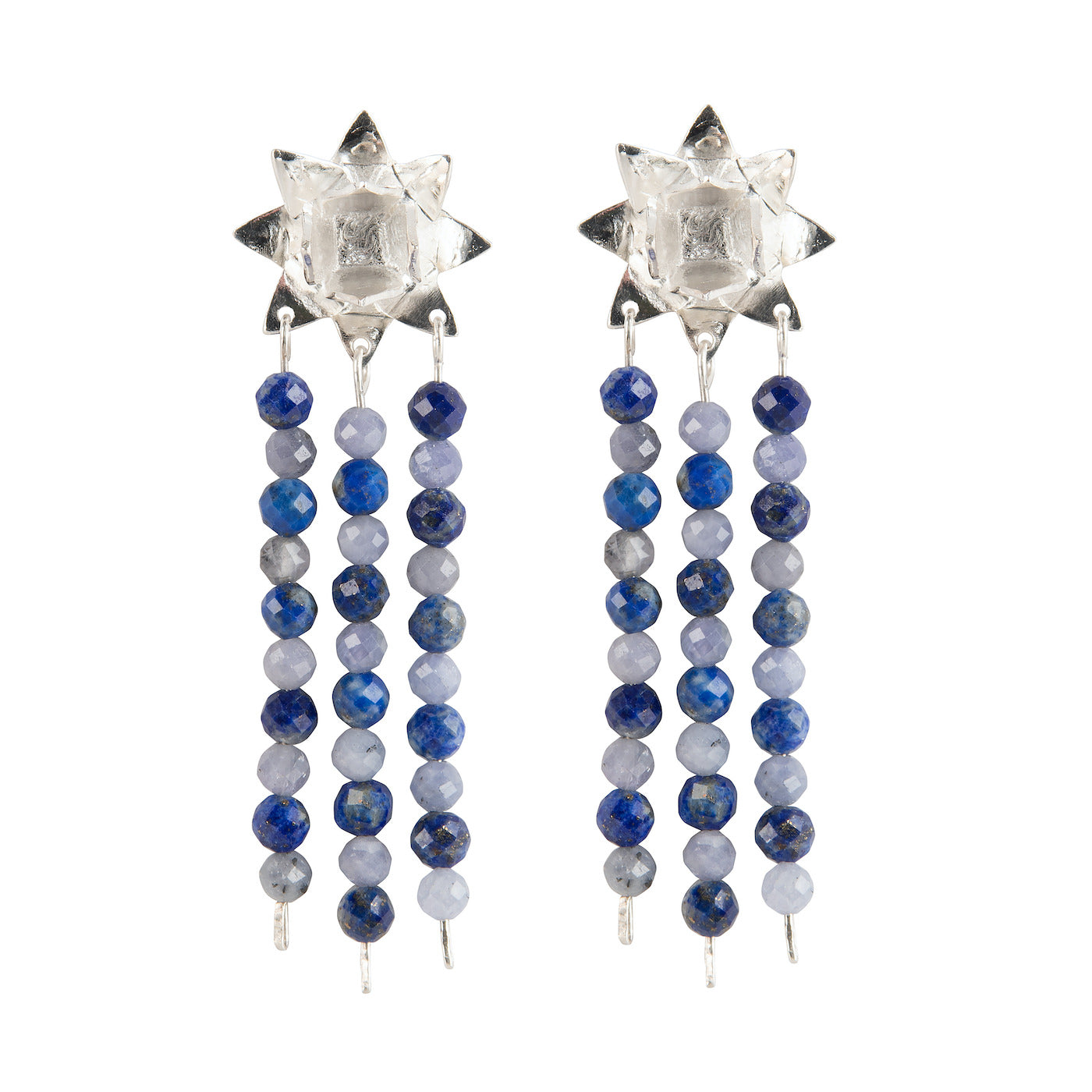 Side view of Lotus Lapis Statement Studs in sterling silver on white background