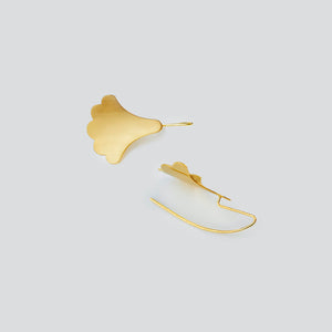 Side angle of Plume Hook Earrings in 18K gold vermeil on white background