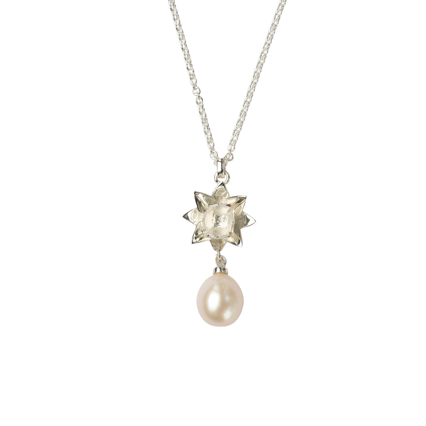 Lotus Pearl Necklace - Silver