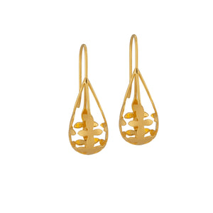 Front view of Brave Edith Thanaka Leaf Drop earrings in gold vermeil on white background