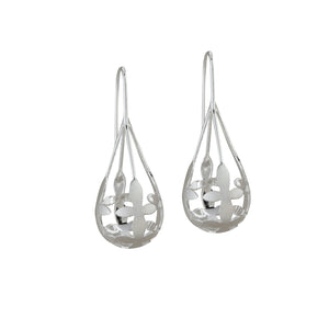 Front view of Brave Edith Thanaka Leaf Drop earrings in sterling silver on white background