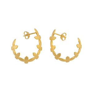 Side view of Brave Edith Thanaka Leaf hoop studs in gold vermeil on white background