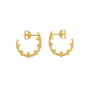 Side view of Brave Edith Thanaka Leaf small hoop studs in gold vermeil on white background