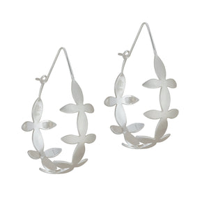 Brave Edith Thanaka Leaf Teardrop hoops in sterling silver on angle on white background