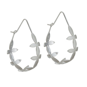 Side view of Brave Edith Thanaka Leaf Teardrop hoops in sterling silver on white background