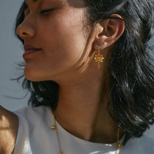 Lotus Hook earrings in 18K gold vermeil on woman with her head to the side