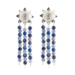Front view of Lotus Lapis Statement Studs in sterling silver on white background