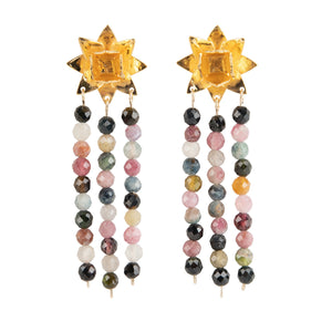 Front view of Lotus Tourmaline Statement studs in gold vermeil on white background