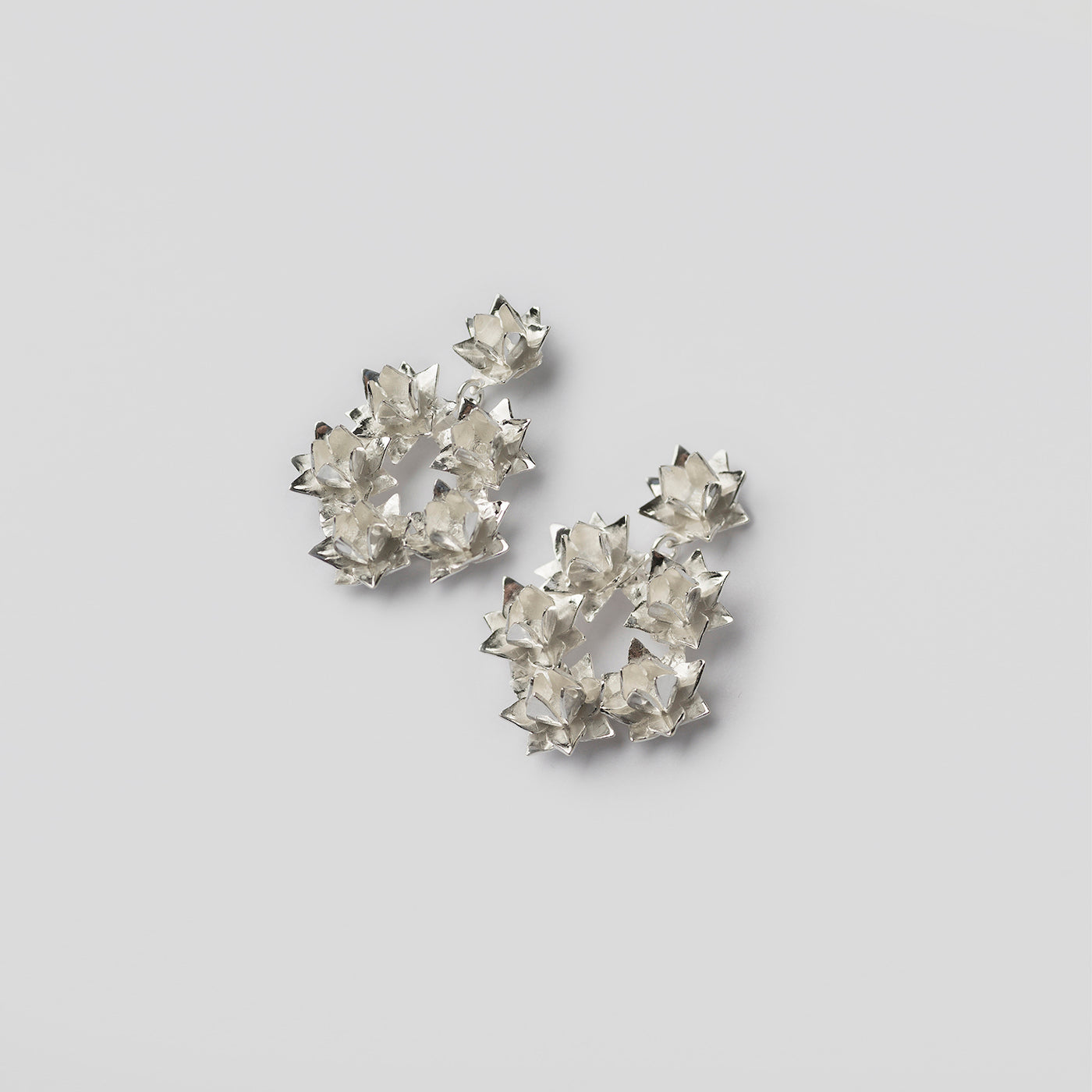 Lotus Wreath Earrings - Silver